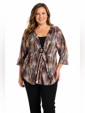 Maggie Barnes Women's Plus Size Multicolor Butterfly Lined Blouse 2X-3X Boho